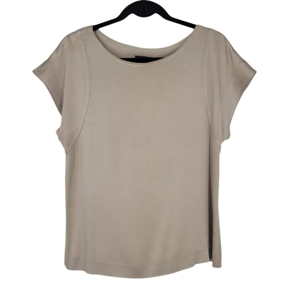 Theory Taupe Short Sleeve Silk Blend Blouse